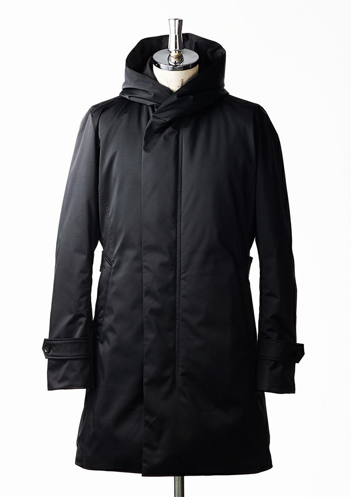 AKM】4WAY DENIM NYLON WRAP HOODED DOWN COAT -BLACK-