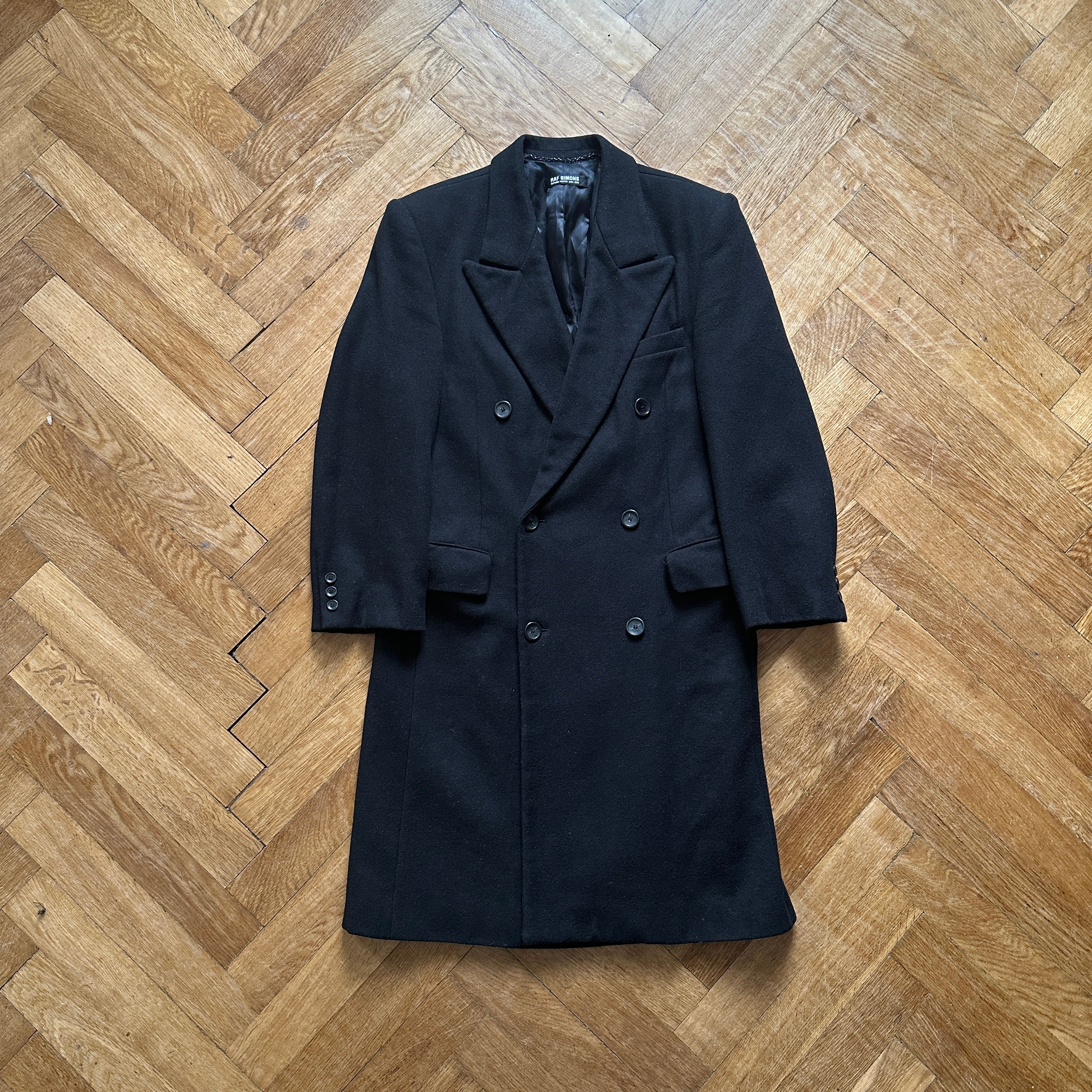 Raf Simons FW04 Black Wool Double Breasted Overcoat - Ākaibu Store