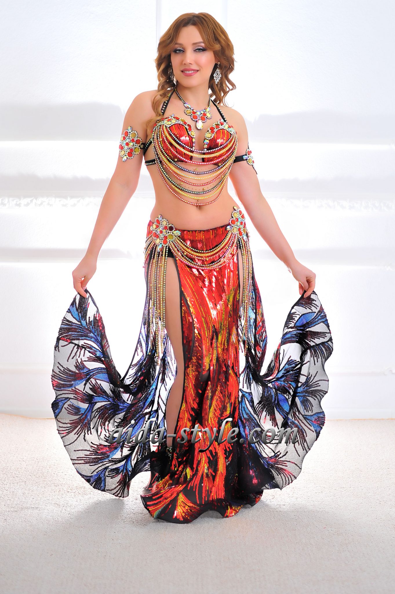 Hot Red Belly Dance Costume - Aida Style