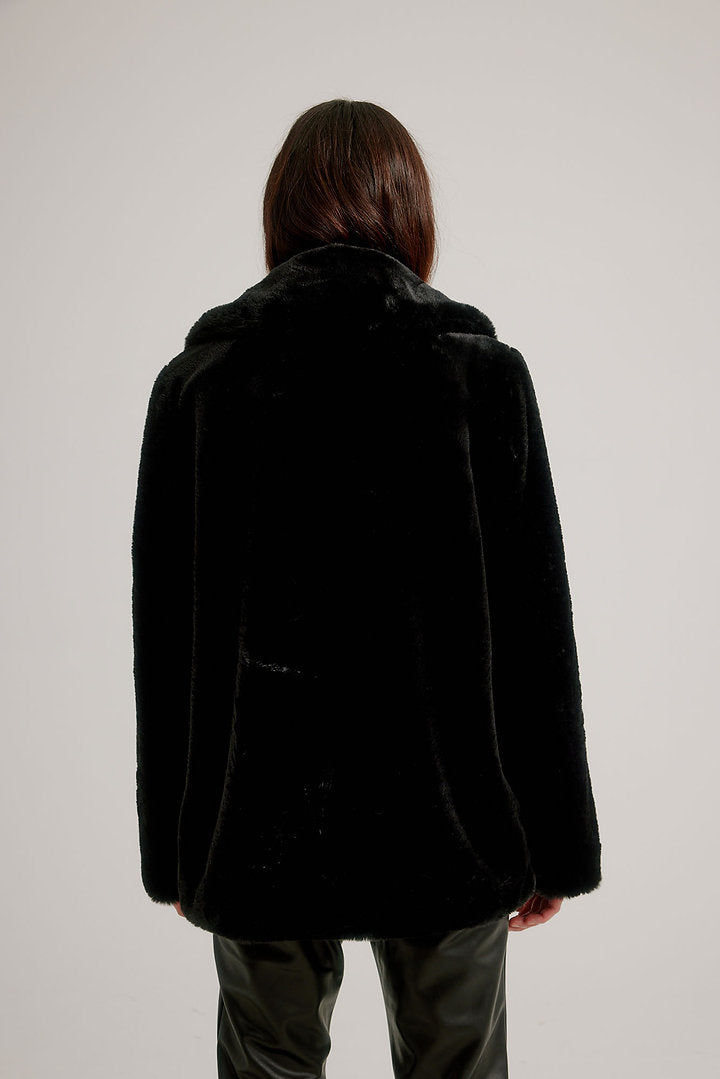 Zip Asymmetric Faux Fur Jacket with Vegan Leather Belt K5508RO-825