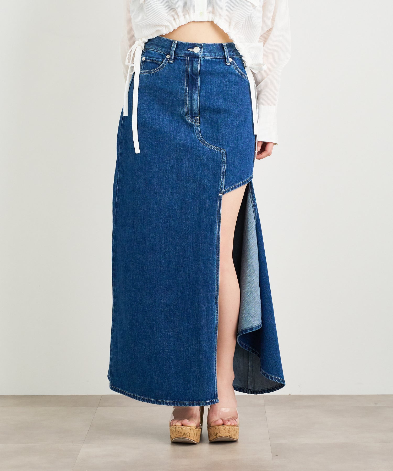 アシンメトリーカッティングヘムデニムロングスカート – ANNA SUI NYC