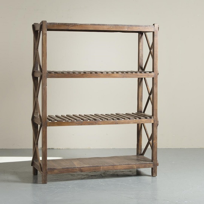 デザインシェルフX アンティーク家具 おしゃれ 木製 3段 棚 オープン