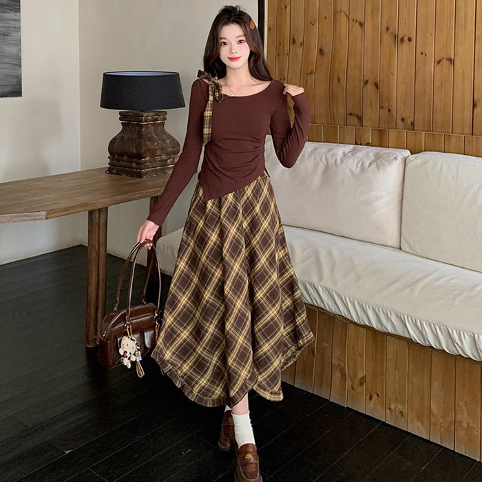 大きいサイズ レディース｜クラシカルムードのリボンチェック