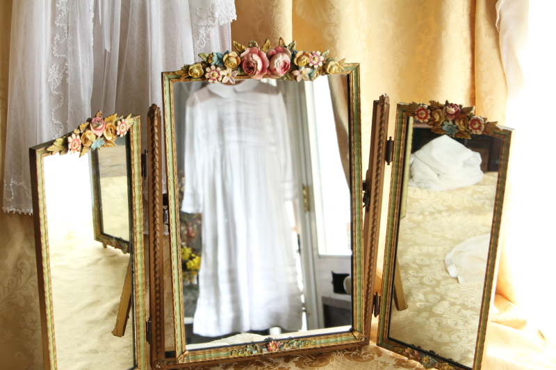 アンティークバーボラミラー 薔薇 三面鏡 イギリス アンティークス