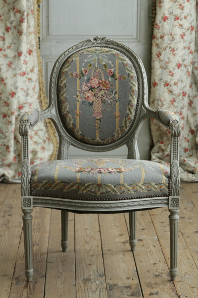 アンティークアームチェア サロンセット プチポワン フランス ルイ16世