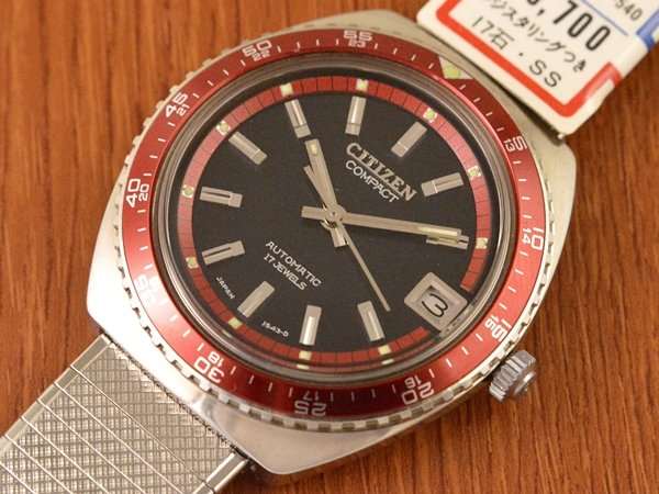 シチズン 未使用品 オートデーター コンパクト希少赤ベゼル ダイバー