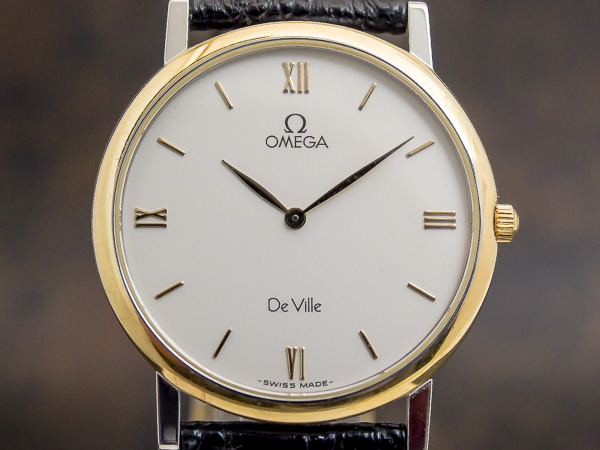 オメガ デビル ラウンド 薄型 クオーツ YG/SS ケース スタイリッシュな