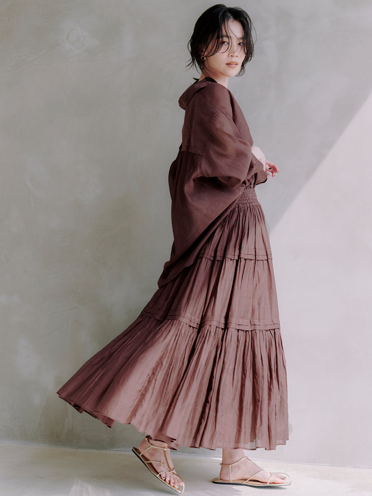 Indiaシルクブレンドティアードスカート