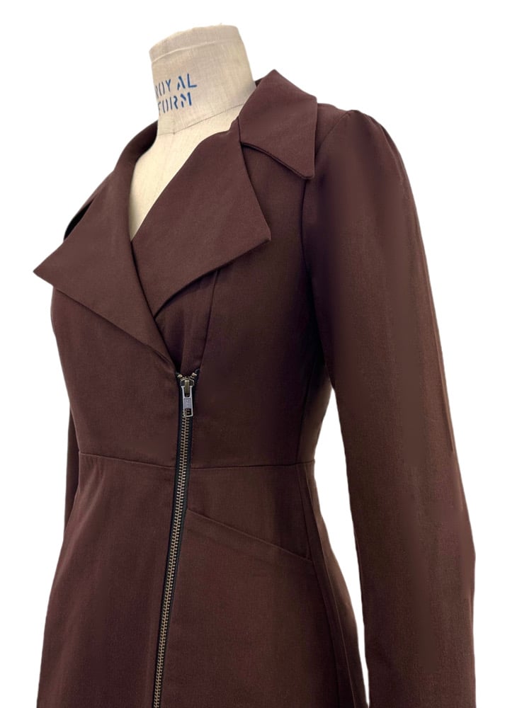 McClearon Jacket- Chocolate asymmetrical Zip Trench jacket/Dress