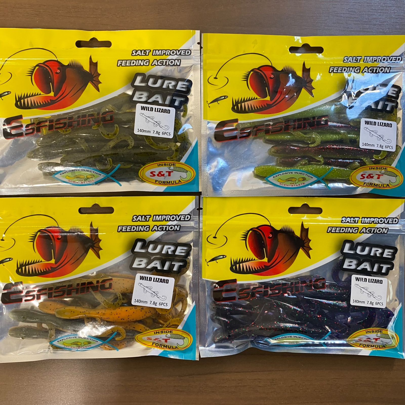 リザード ワーム 4色セット 6インチ 8g 1袋6本 ルアー ワーム セット