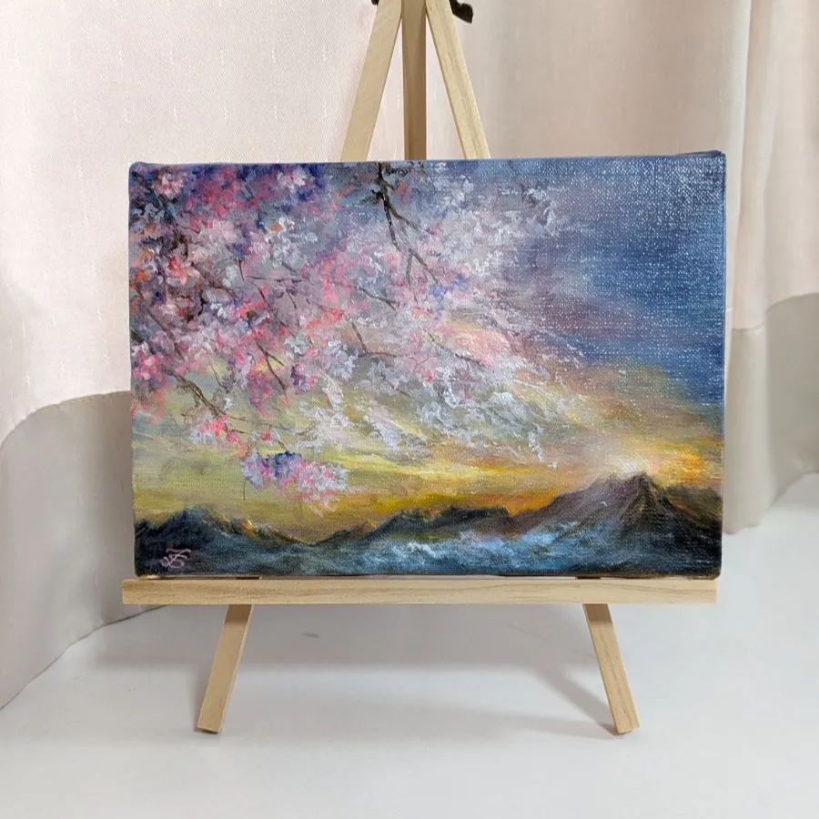 風景画 油絵 桜風景画【1点物】 画家本人出品 ファインアート 一点もの