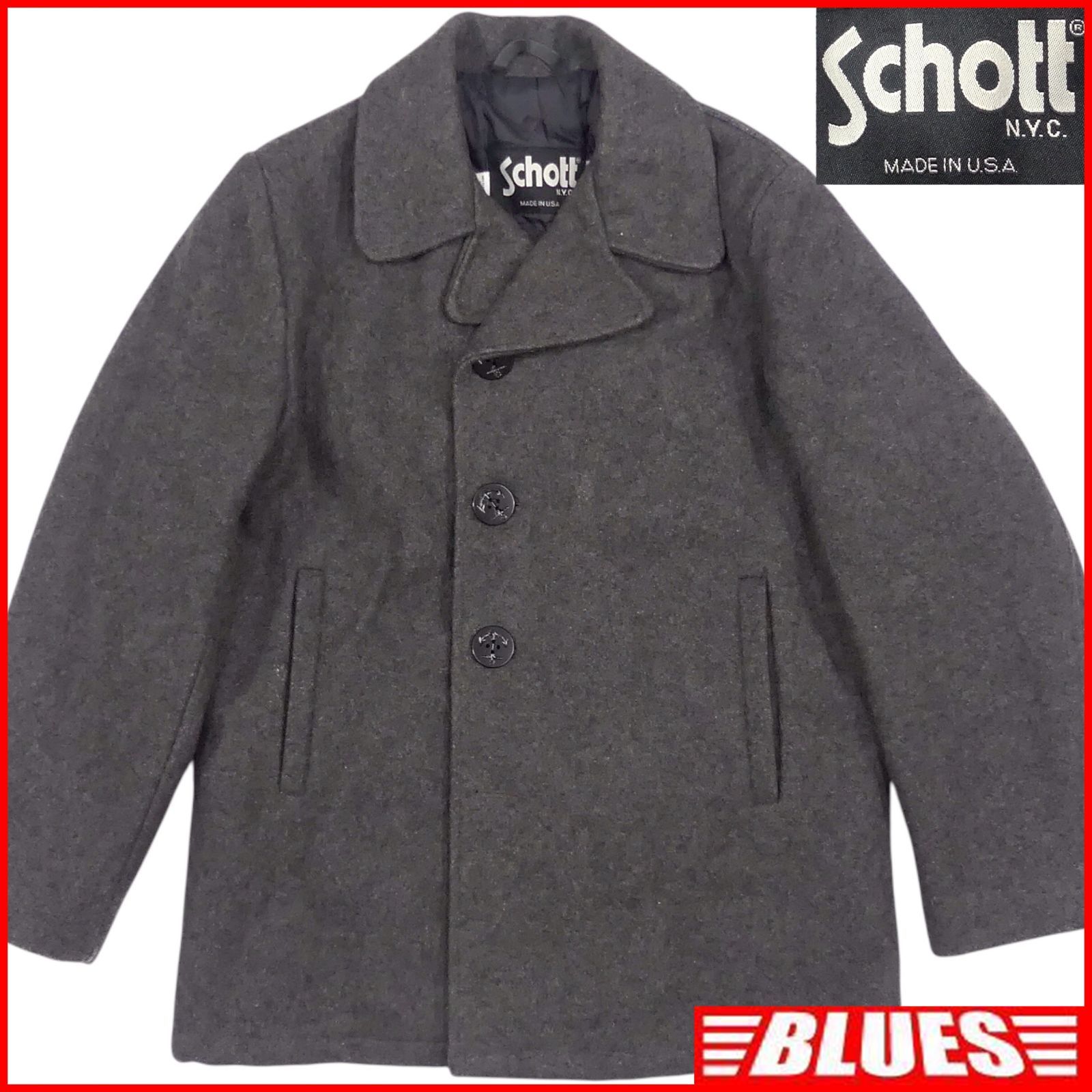 Schott ショット Pコート 40 ピーコート シングル L グレー USA製