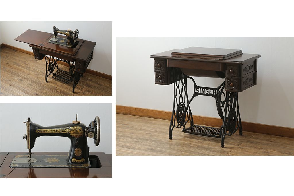 ☆レトロ!SINGER シンガー 手回しミシン 木製ケース⁄カギ付 USED品