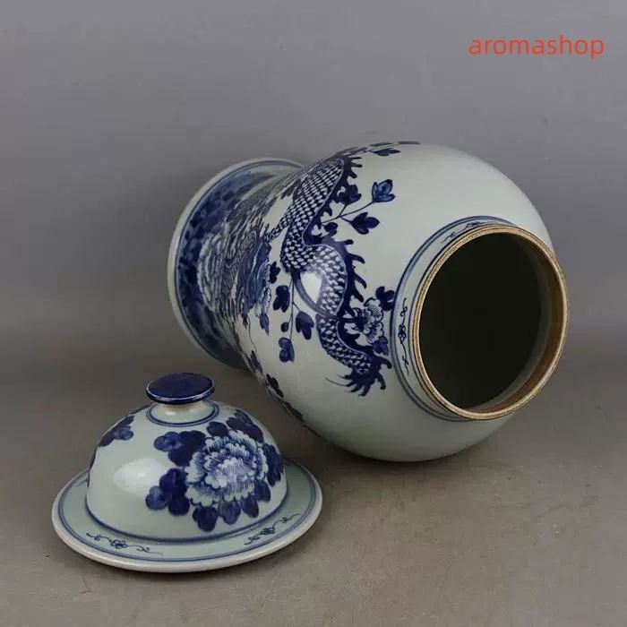 明嘉靖青花五彩着花竜紋蓋缶 景徳鎮 陶磁器 装飾品 現代工芸品 美術品