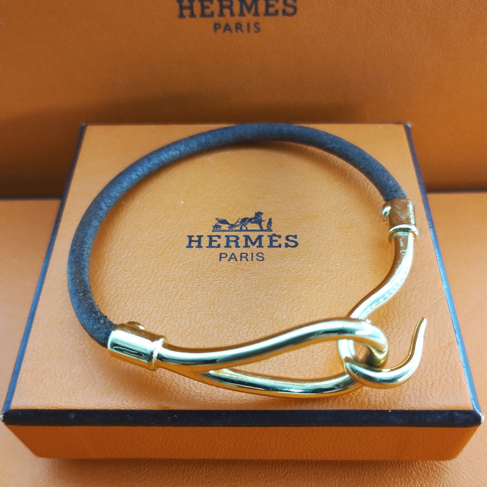 箱付き】エルメス レザーブレスレット ジャンボ T3 シングル ゴールド