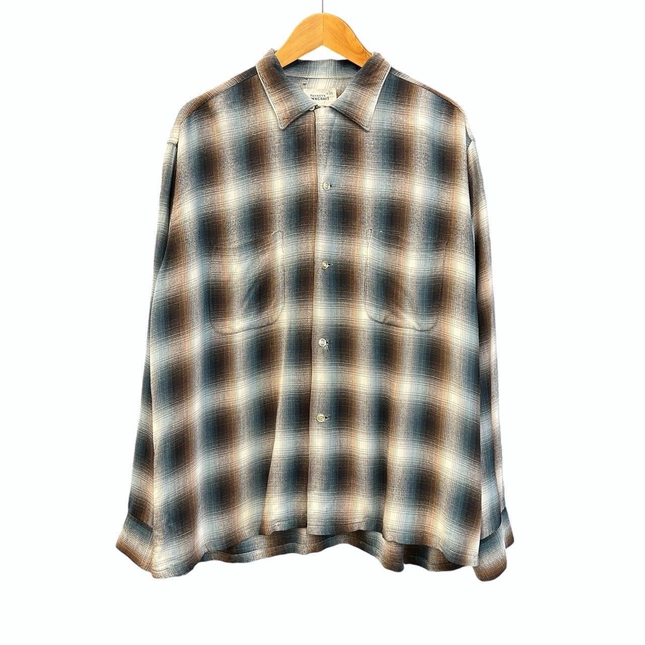 60s ビンテージ TOWNCRAFT シャドーチェック レーヨン オープンカラー