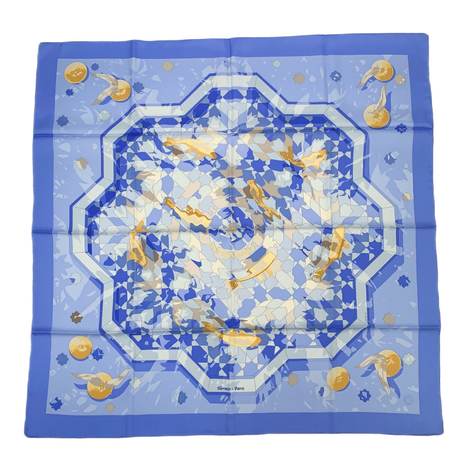 HERMES エルメス カレ90 Sous les Orangers オレンジの木の下で ブルー