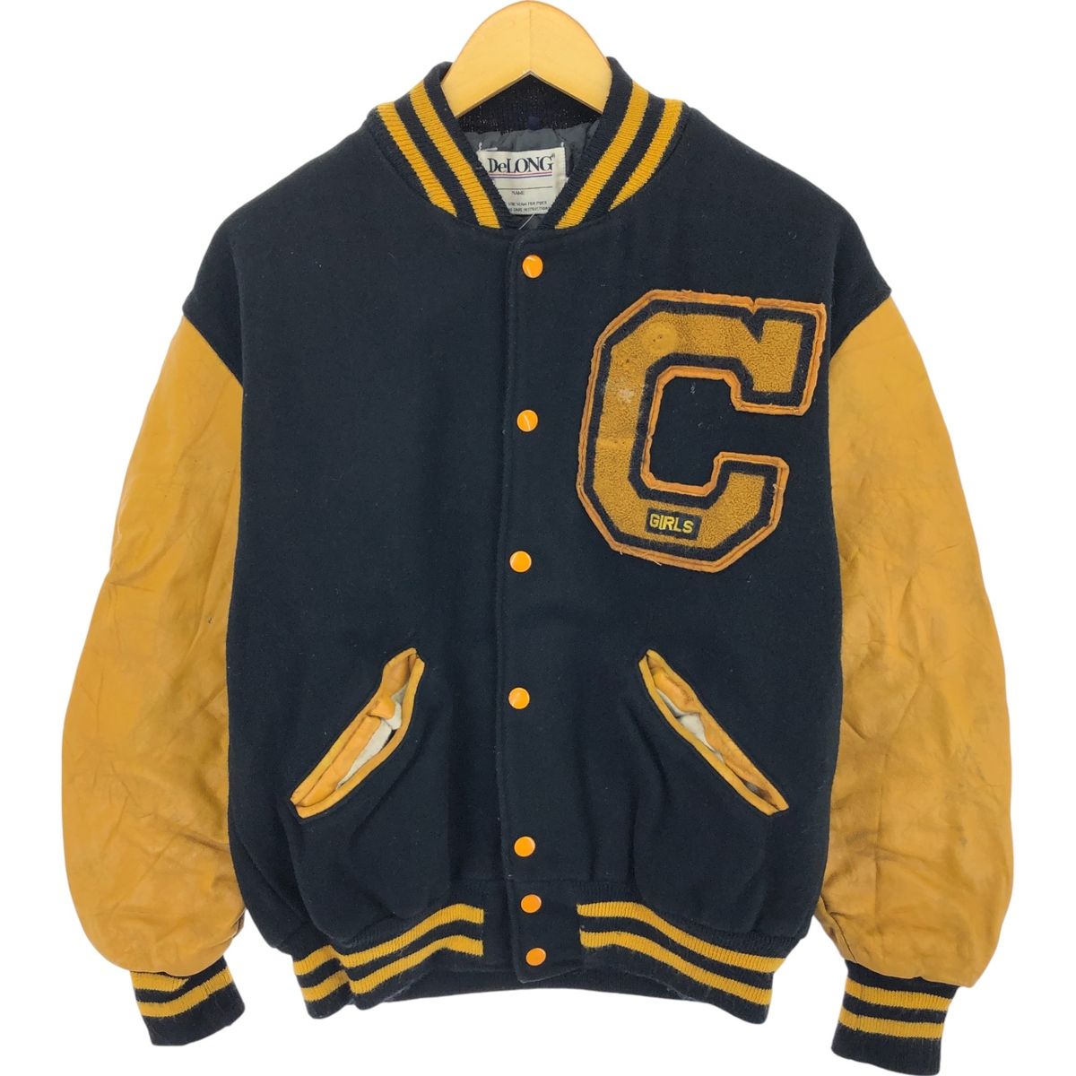 80s 人気 90s アメリカ製 Delong ワッペン付き ボタン スタジャン 40