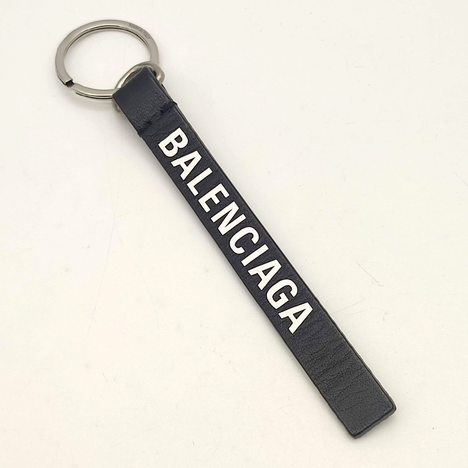 超美品】BALENCIAGA バレンシアガ ロゴキーリング ブラック レザー