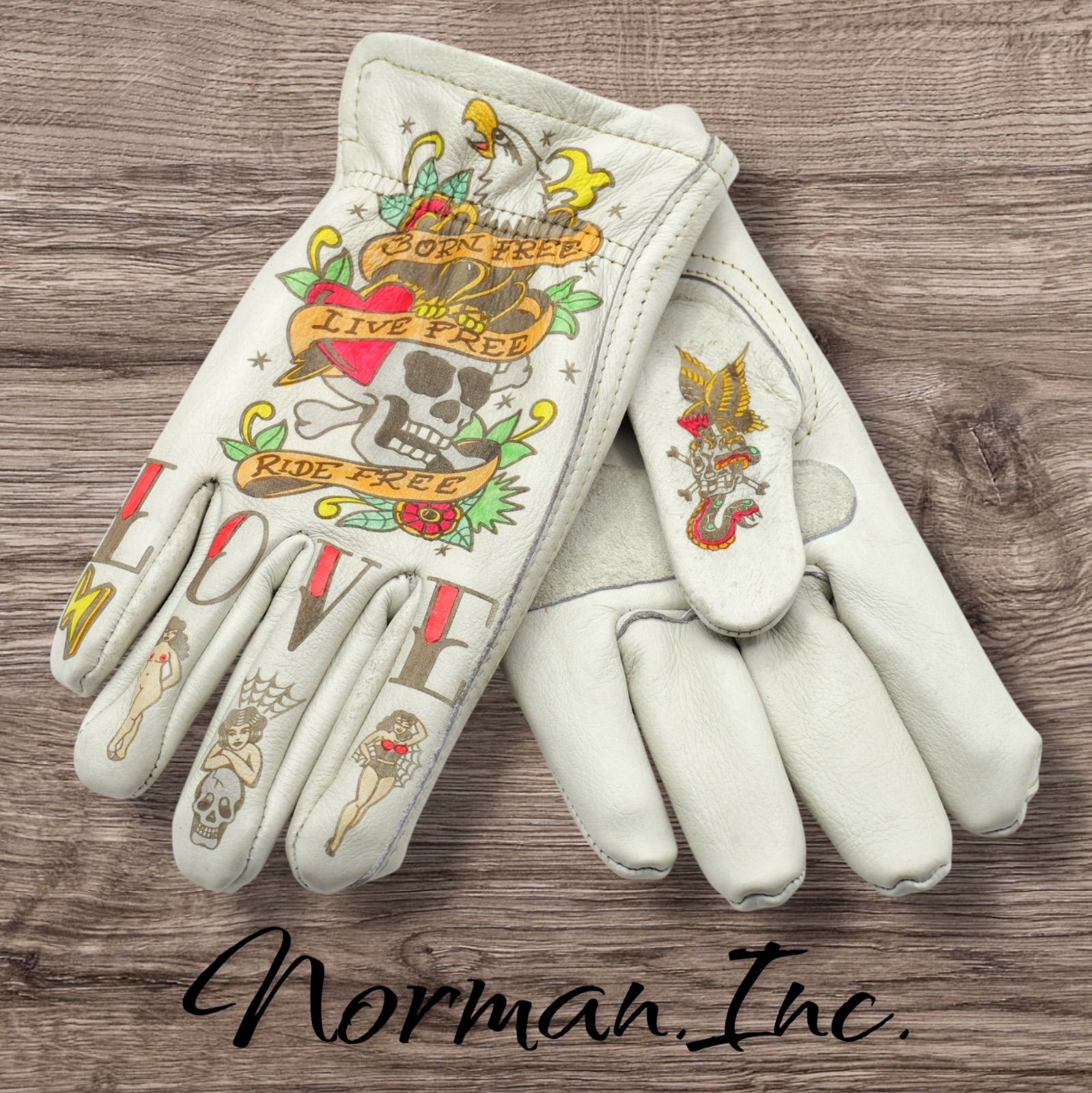 牛革 レザーグローブ アメリカン バイク ハーレー カスタム 手袋 白 M