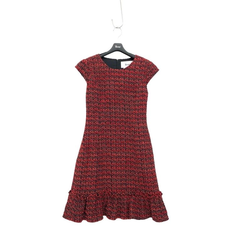 Rene レッド スカラップネックライン Aラインワンピース