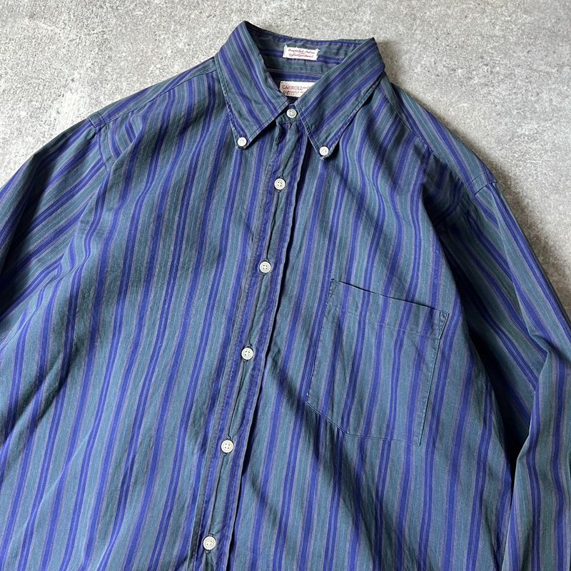 60s CARROLL AND CO マチ付き ストライプ 長袖 3点留め ボタンダウン