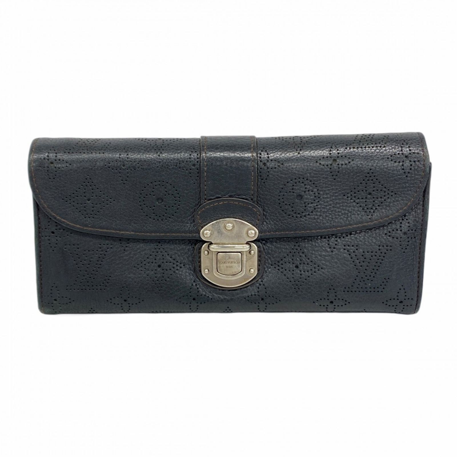 ルイヴィトン マヒナ 長財布 ポルトフォイユ アメリア 黒 イニシャル