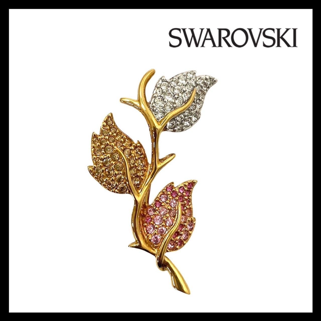 MU【SWAROVSKI】ラインストーン ブローチ リーフ/葉 フラワー/花