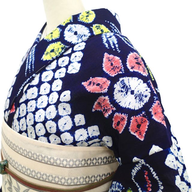 値下げ‼️ 206 中古品 綿 総絞り ゆかた 有松鳴海絞り 手縫い 浴衣