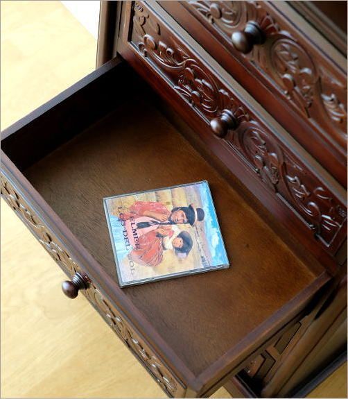 アンティーク風チェスト 猫脚 木製 アンティークサイドチェスト スリム