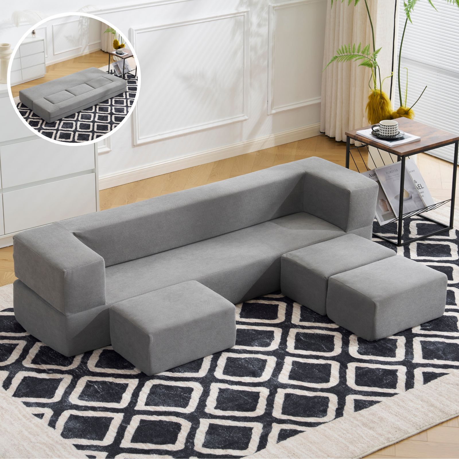 カーキ】ソファ ソファベッド 2人 6段階リクライニング 組立不要 枕