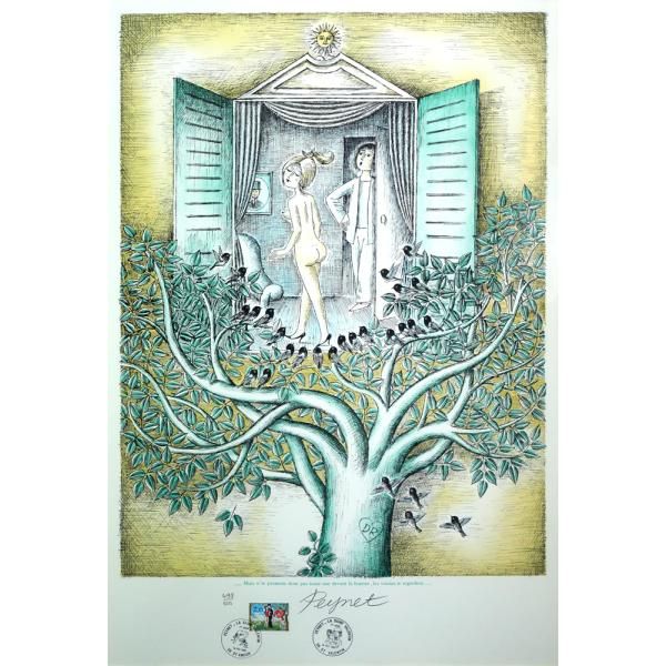 レイモン ペイネ(Raymond Peynet)「みんなが見てるよ」リトグラフ