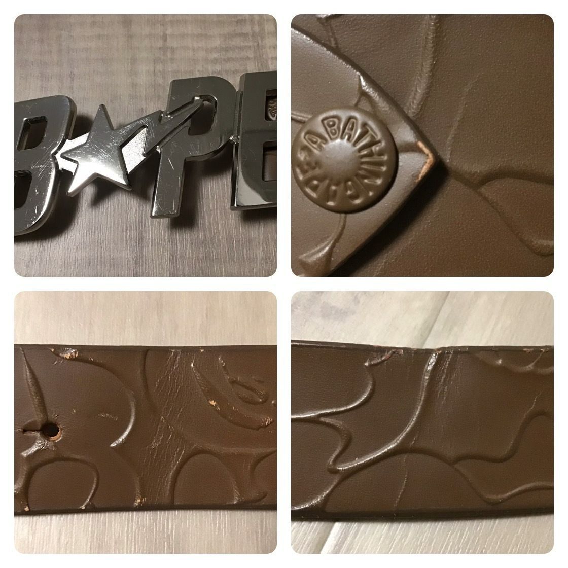 BAPE STA 型押し レザー ベルト Lサイズ ブラウン a bathing ape star