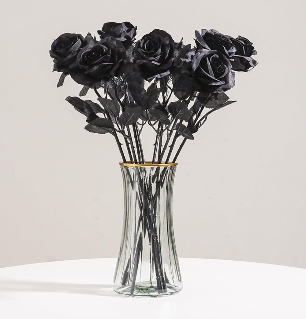 特価商品】siawadeky バラ 造花 黒ローズ 9本セット 一輪 花束 黒薔薇