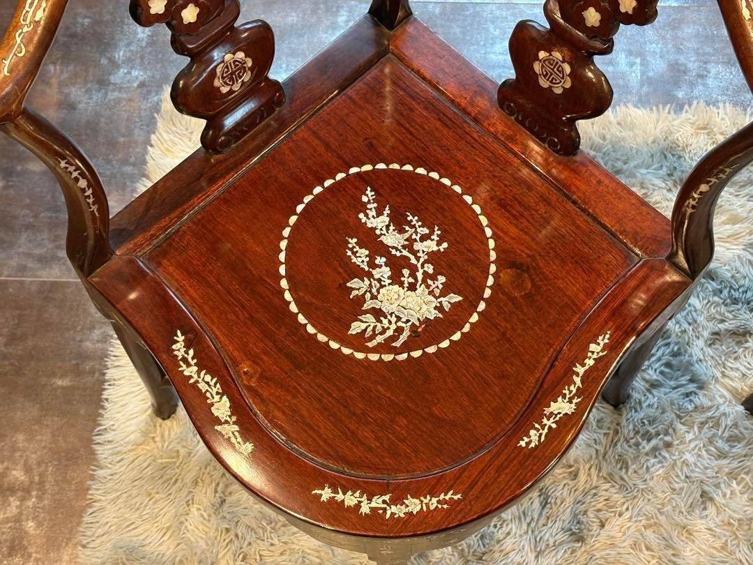 希少 サイドチェア 螺鈿細工 唐木家具 椅子 チェア アームチェア NZ