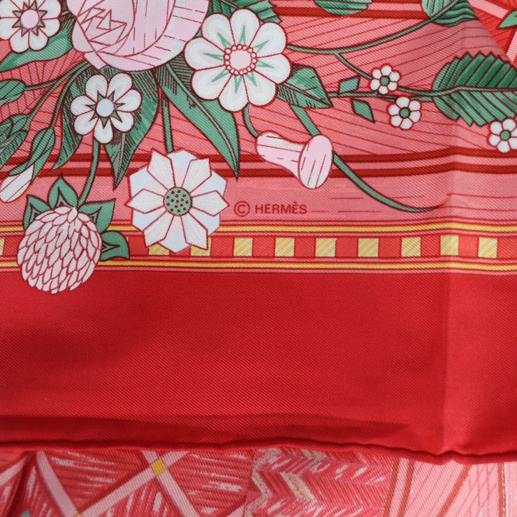 HERMES エルメス JEUX DE PAILLE スカーフ シルク レッド マルチカラー