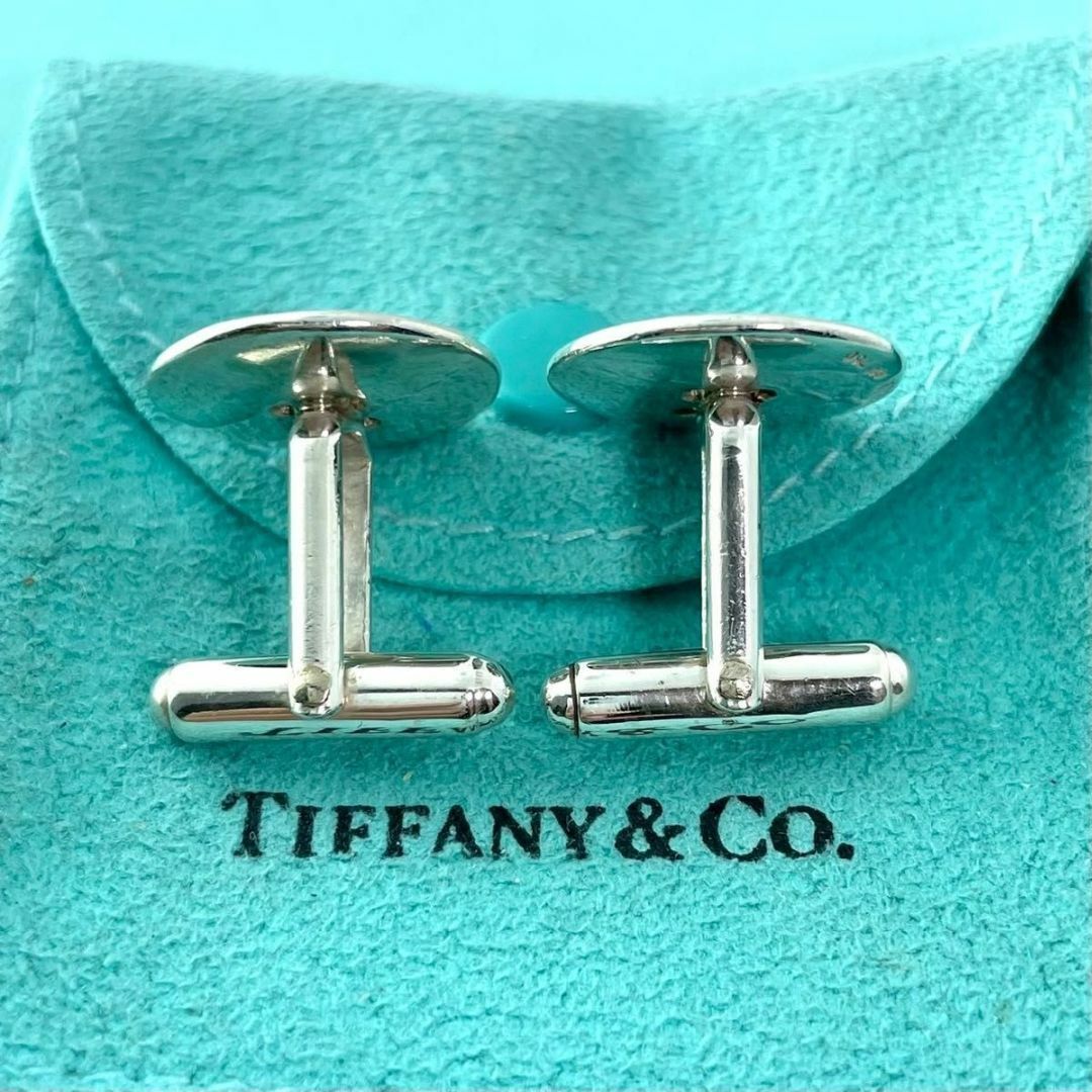 美品 ティファニー コンビ オーバル ラウンド ライン カフス 925 750
