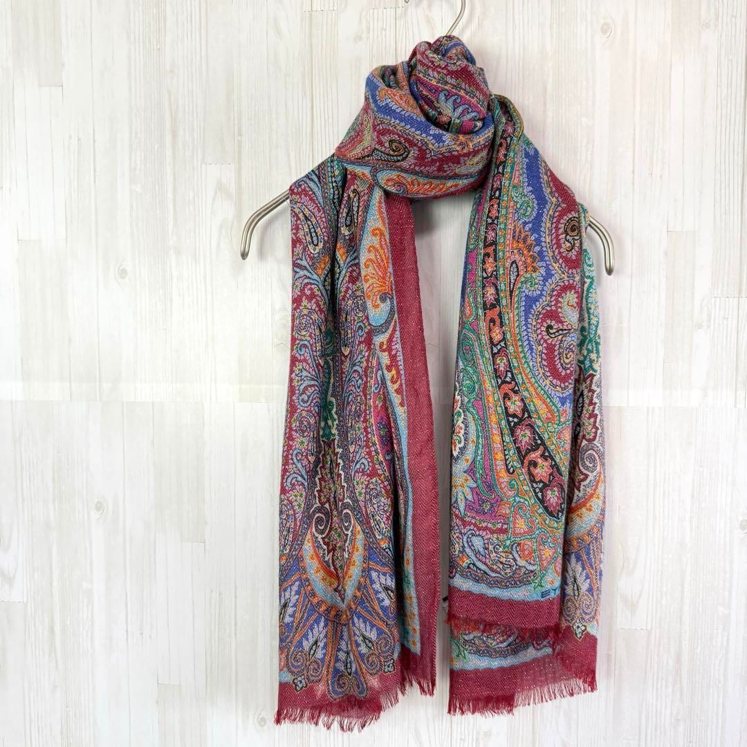 エトロ 高級感 高見え ペイズリー 刺繍入り大判ストール シルク混