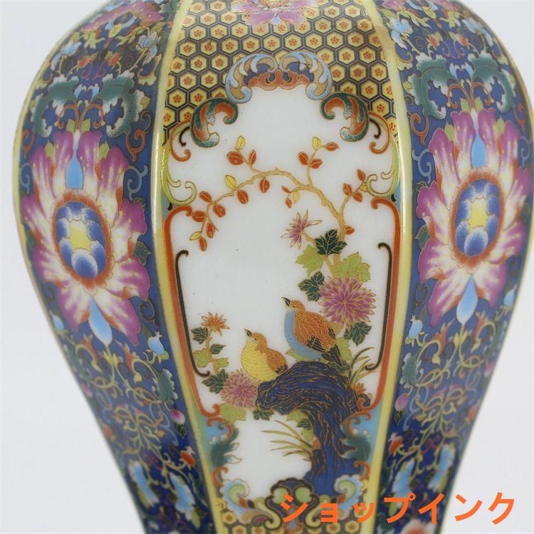 パステルとエナメル花動物六角花瓶 景徳鎮 陶磁器 装飾品 工芸品 美術