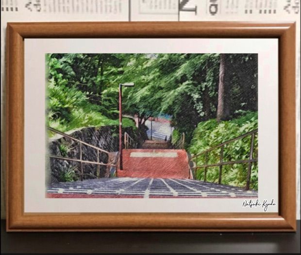 ジブリアート⑧耳をすませばより「桜ヶ丘の階段より」額装品 額縁寸法