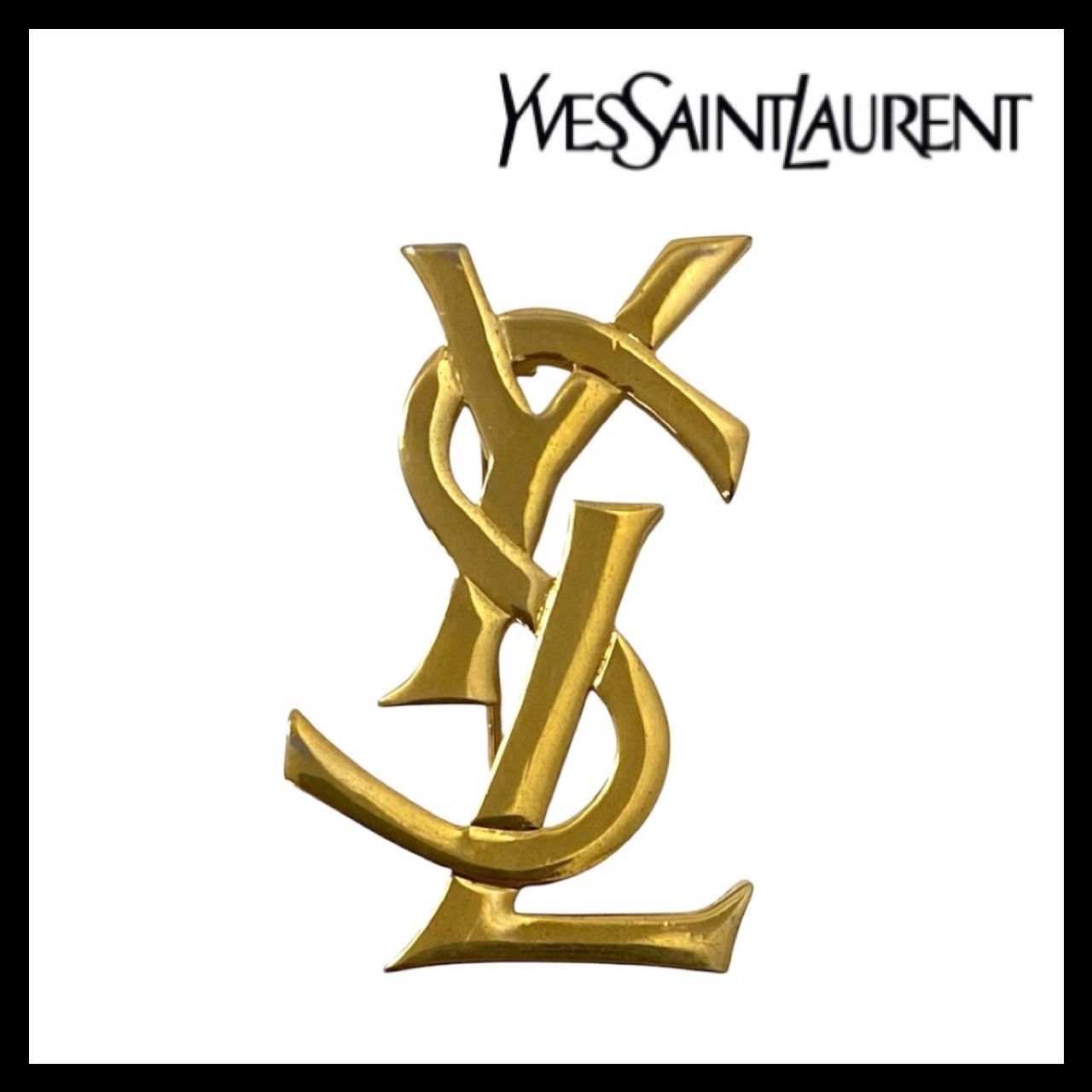 YVES SAINT LAURENT】YSLロゴ ブローチ ゴールド/金カラー