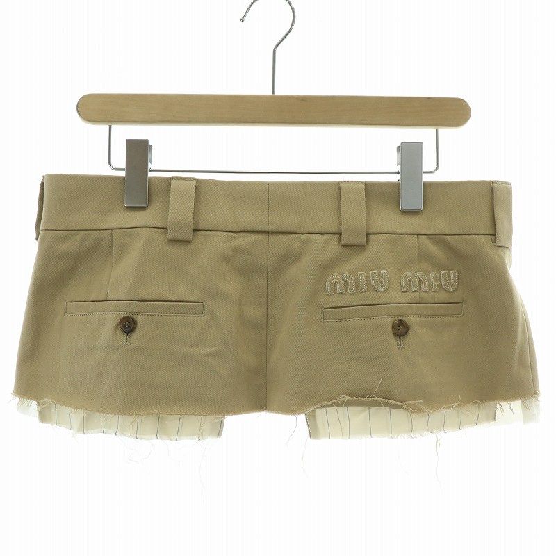 ミュウミュウ miumiu チノプリーツミニスカート フレア ボタンフライ