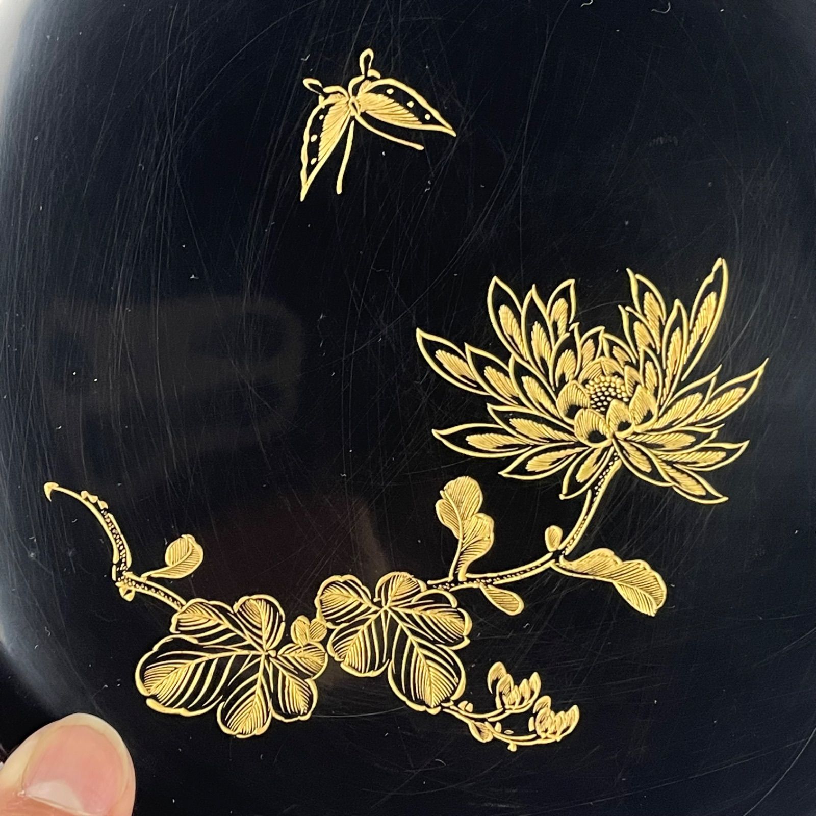 581 黒塗 沈金 輪島塗 骨董 アンティーク 木製本漆塗り 菓子盆 銘々皿