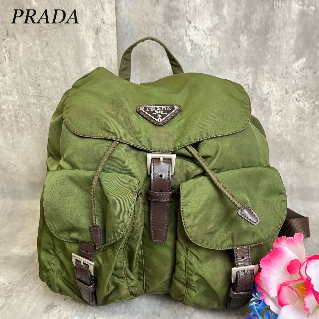 良品】 PRADA プラダ リュックサック バッグパック フラップ バックル