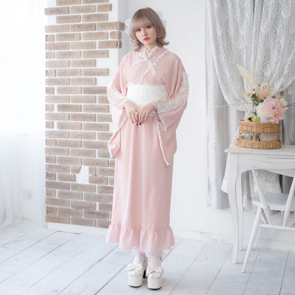 夢展望公式 [新品未使用] ビジューリボンレース浴衣 [ピンク] 他カラー