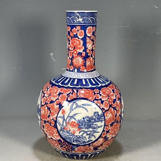 清康熙青釉粉彩タンカ紋梅瓶 景徳鎮 陶磁器 装飾品