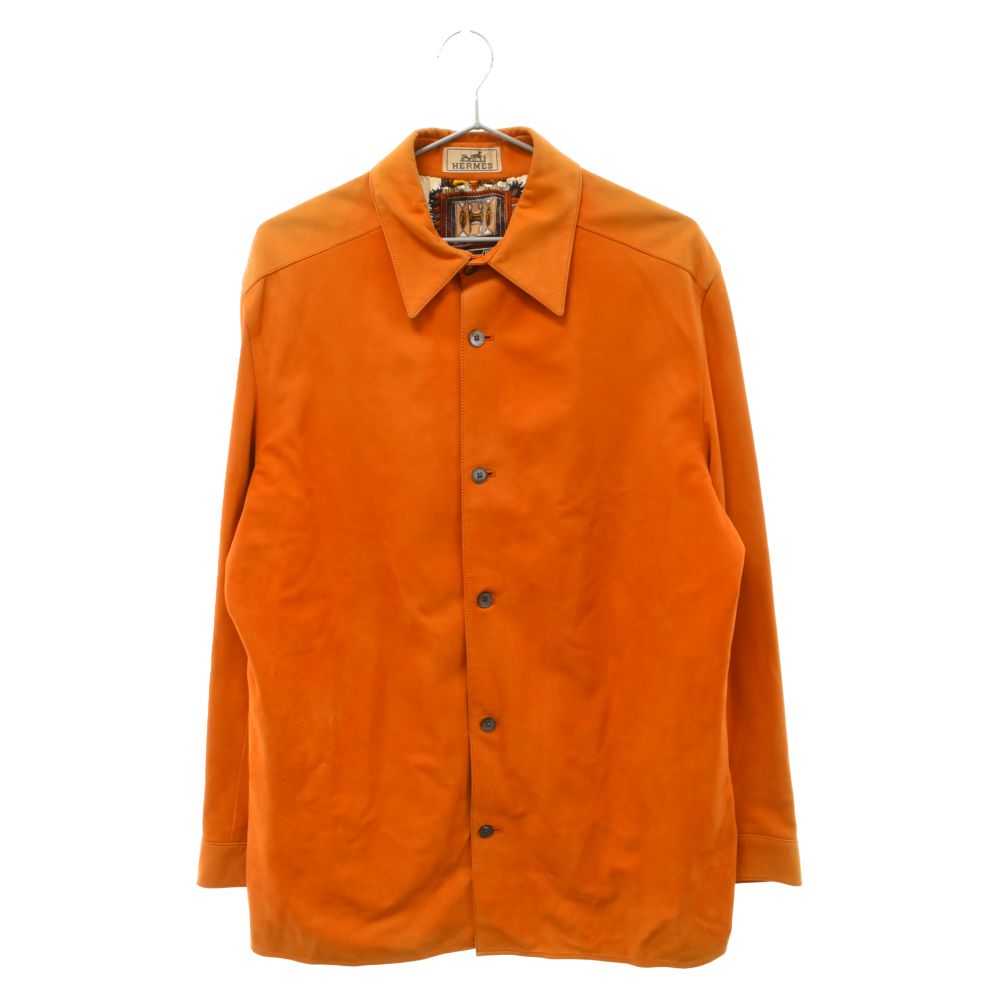 HERMES (エルメス) レザー シャツ ジャケット 総柄ライナー オレンジ
