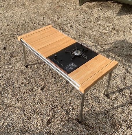 フラットバーナー テーブル オルテガ（ウォルナット×ホワイト