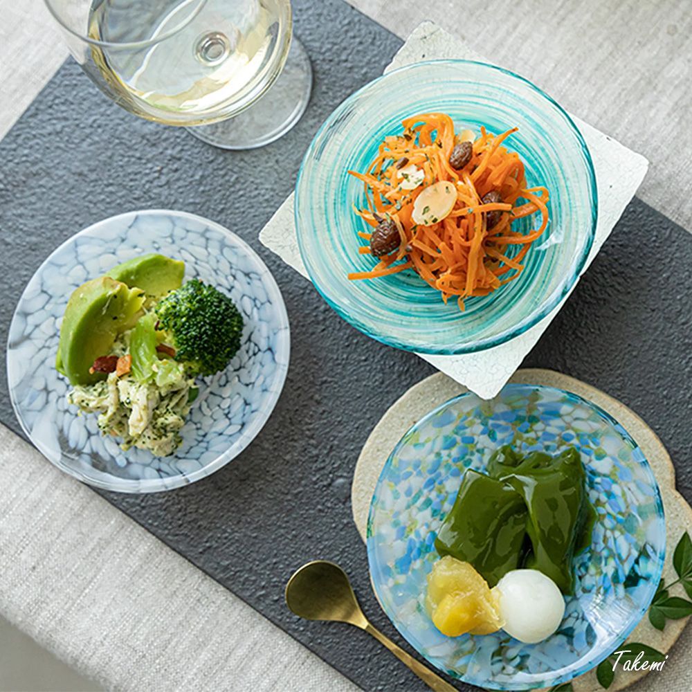 5枚組】津軽びいどろ 大皿 ガラスプレート 前菜皿 サラダ皿 津軽