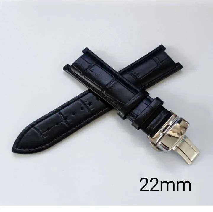 22mm 腕時計 凹型 レザーベルト ブラック 黒 Dバックル 【対応